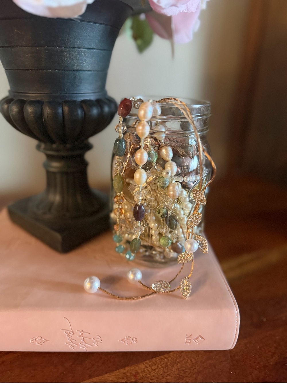 Mystery Jewlery Jar Pearls Beads Gold Silver Cororful Coquette Bundle